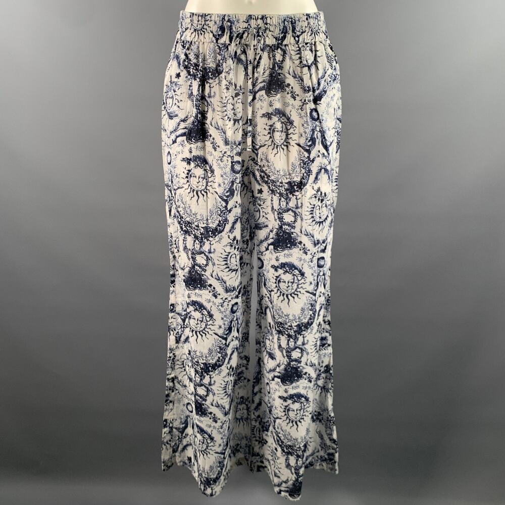 DIOR Size L White Navy Cotton Relaxed Flare Pants